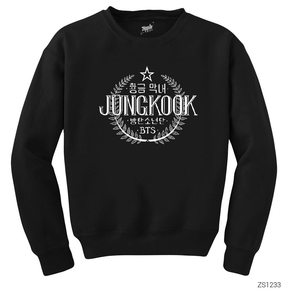 BTS Jungkook Logo Siyah Sweatshirt | Zepplin Giyim – Zepplingiyim
