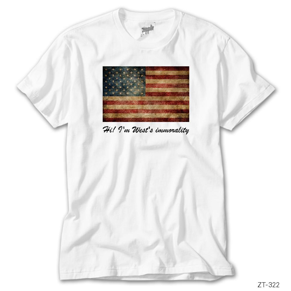 American Flag Vintage Beyaz Tişört