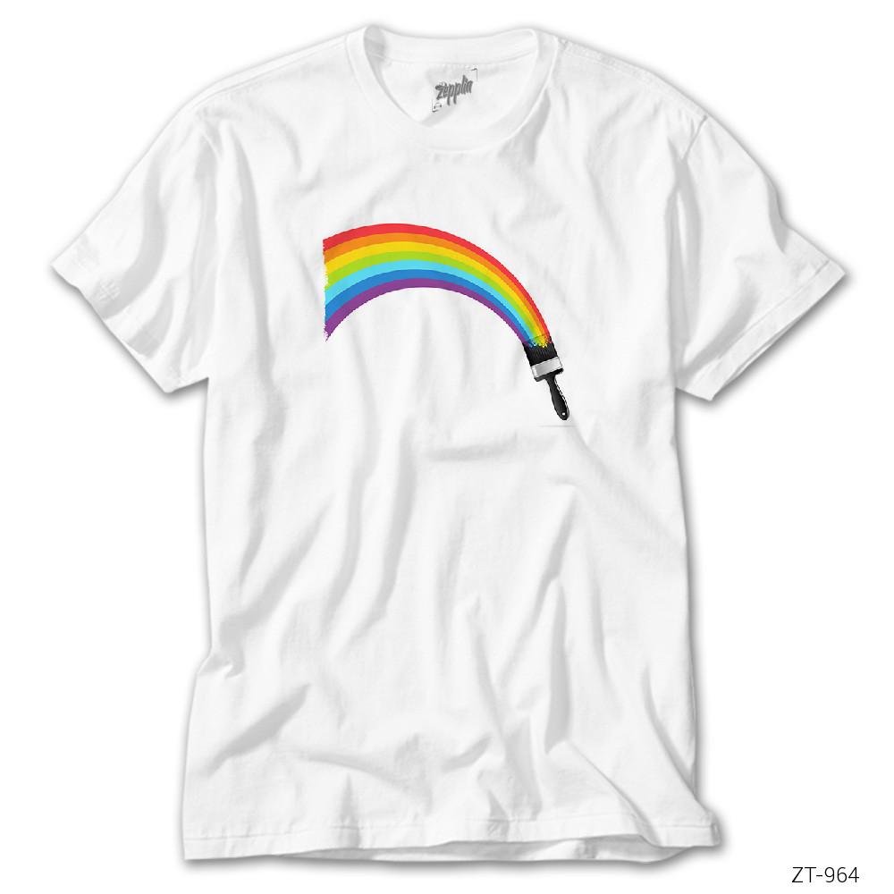 Gökkuşağı Rainbow Brush Beyaz Tişört