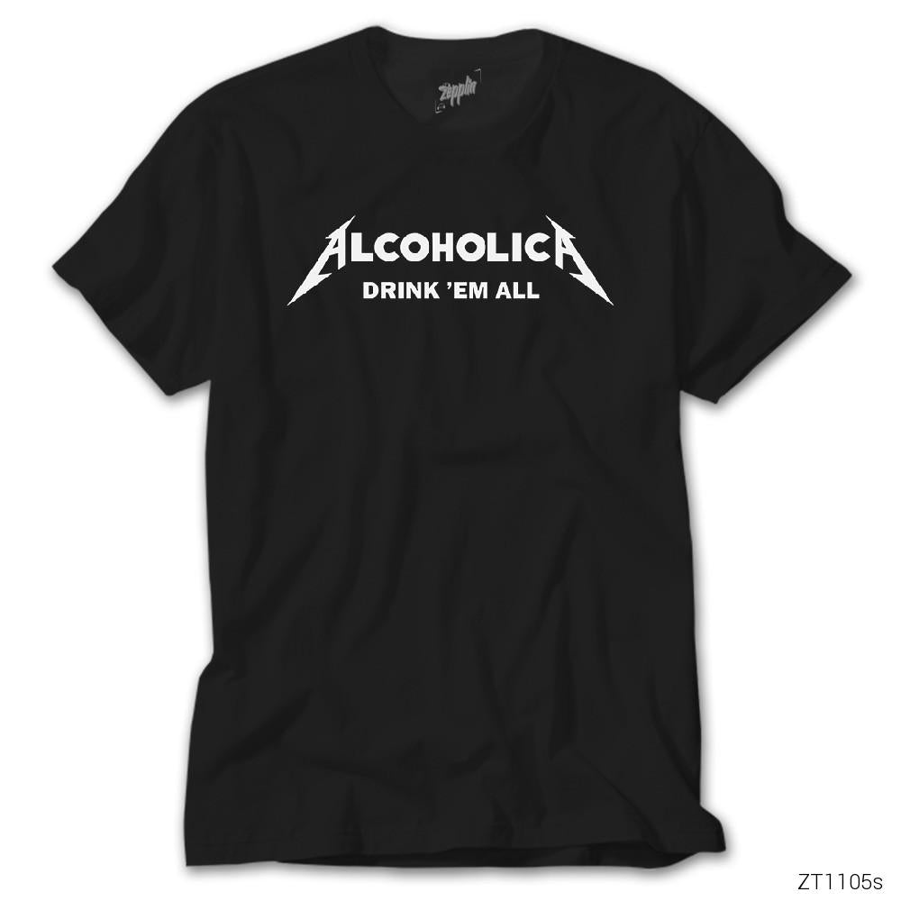İndirimli Alcoholica Drink em All Siyah Tişört