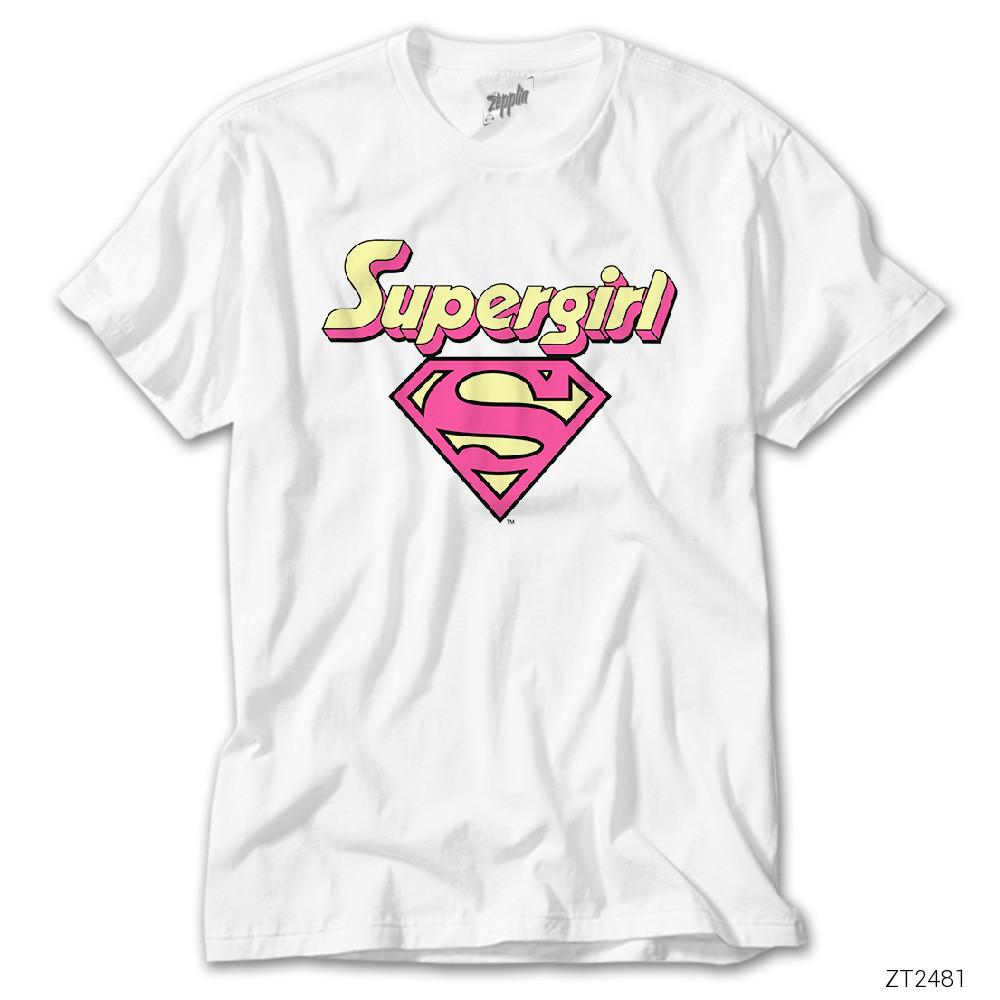 İndirimli Super Girl Pink Logo Beyaz Tişört