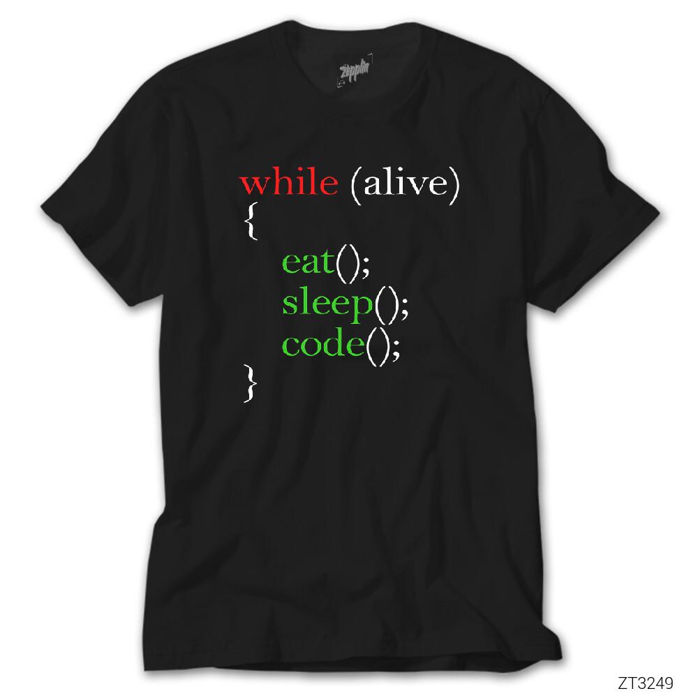 Eat Sleep Code Yazılımcı Siyah Tişört