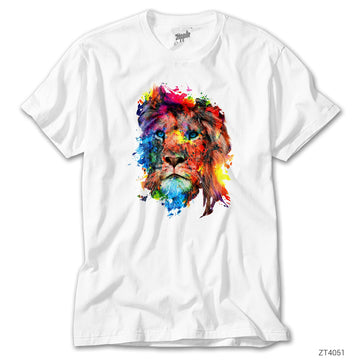Aslan Colorful Splash Beyaz Tişört