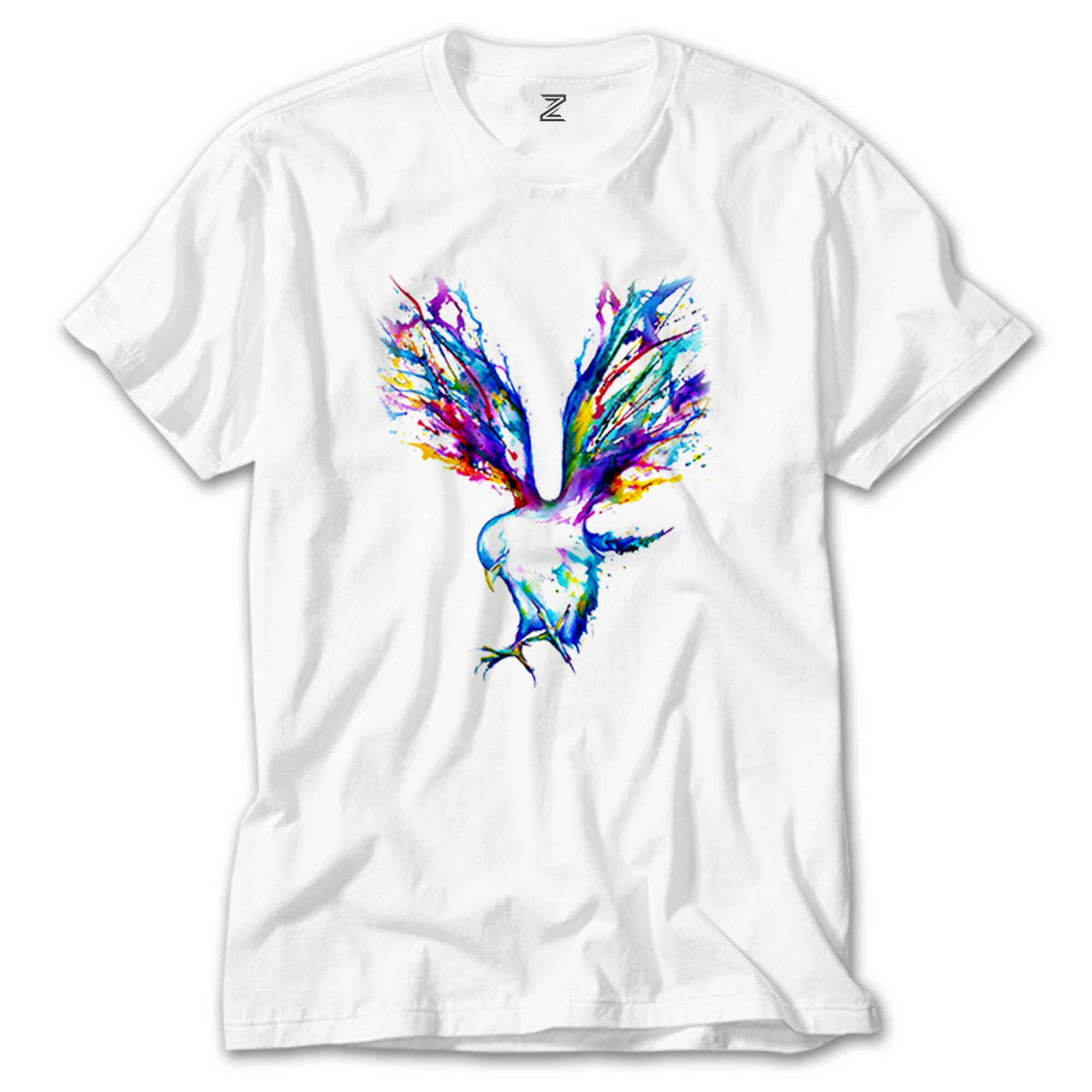 Güvercin Sulu Boya Beyaz Tişört