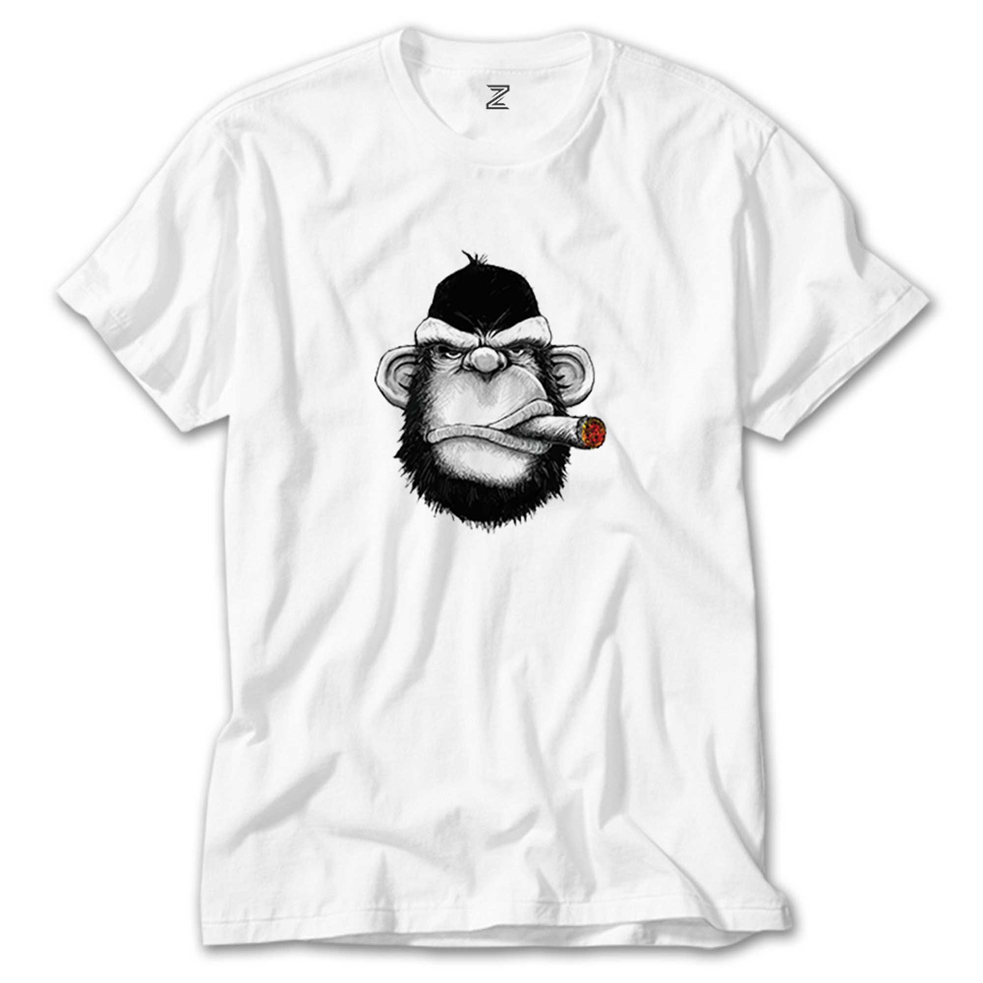 Pro Drinking Monkey Cartoon Beyaz Tişört
