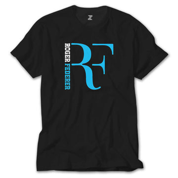 Roger Federer Blue Logo Siyah Tişört