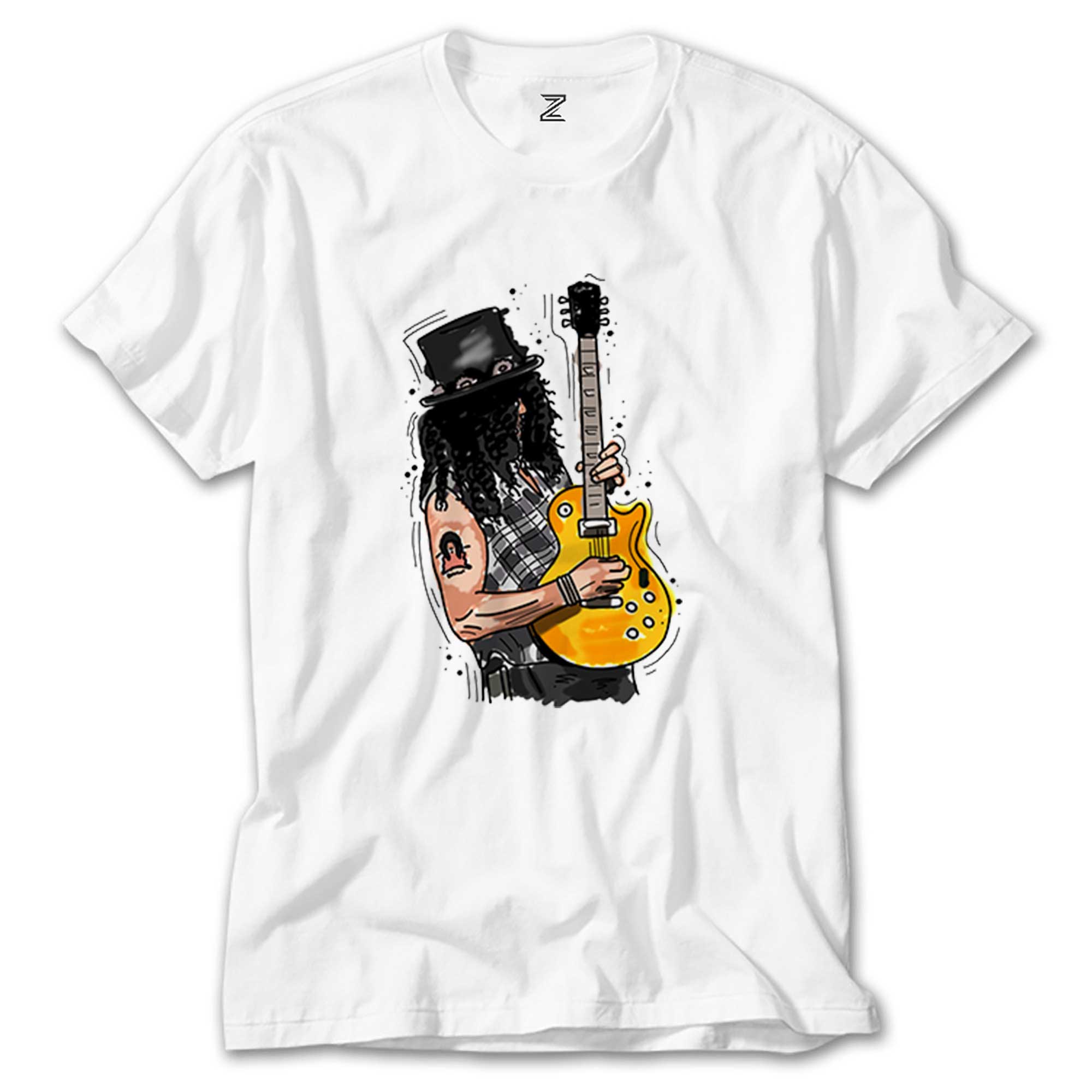 Slash Guitar Cartoon Beyaz Tişört