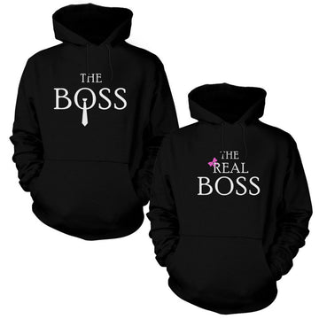 The Boss - Patron Sevgili Çift Siyah Kapşonlu Sweatshirt Hoodie