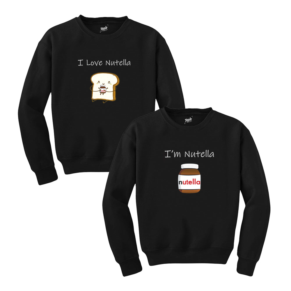 Nutella Ekmek Sevgili Çift Siyah Sweatshirt