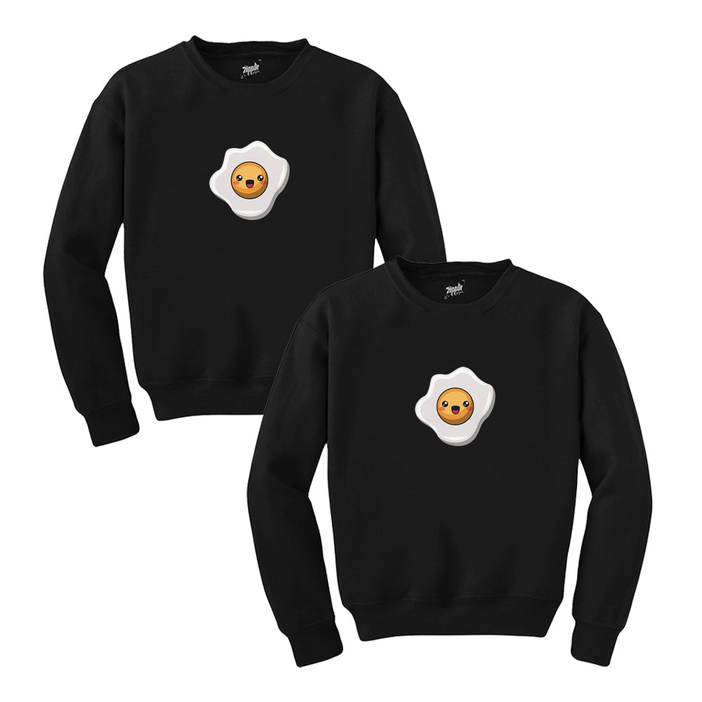 Kızarmış Yumurta Sevgili Çift Siyah Sweatshirt