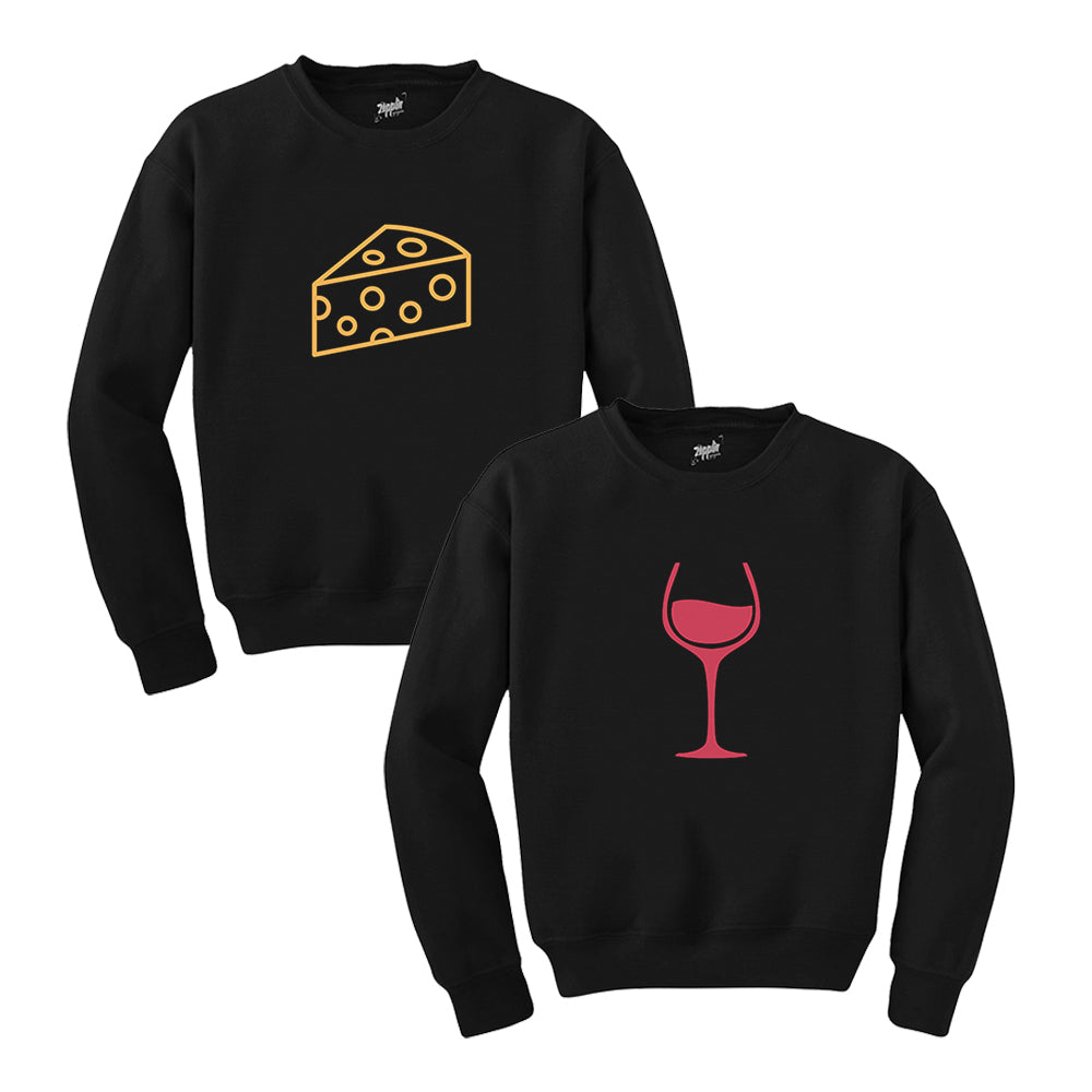Cheese and Wine Sevgili Çift Siyah Sweatshirt