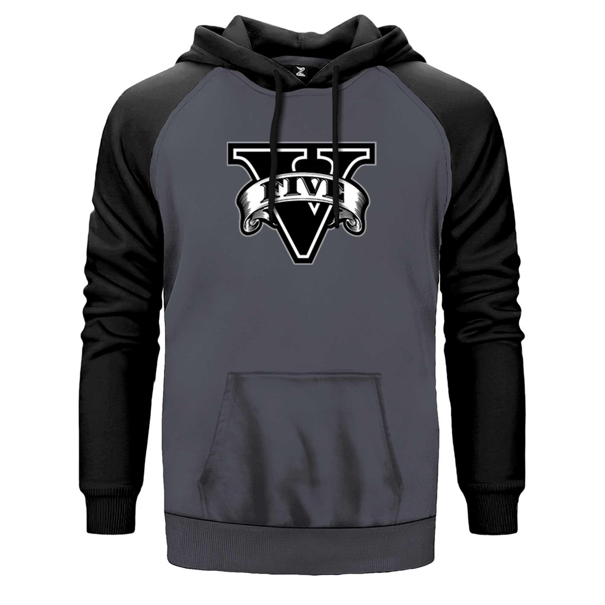 GTA Five Black Logo Çift Renk Reglan Kol Sweatshirt - Zepplingiyim