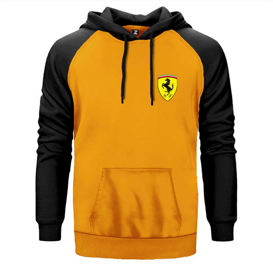 Ferrari Logo Çift Renk Reglan Kol Sweatshirt - Zepplingiyim