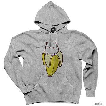 Anime Banana Gri Kapşonlu Sweatshirt Hoodie