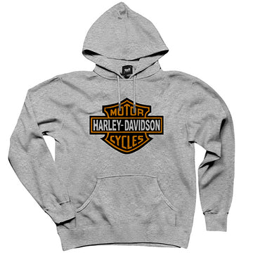Harley Davidson Logo Gri Kapşonlu Sweatshirt Hoodie
