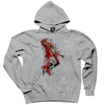 NBA Baller Red Silhouette Gri Kapşonlu Sweatshirt Hoodie
