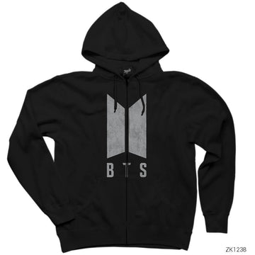 BTS Distort Logo Siyah Fermuarlı Kapşonlu Sweatshirt