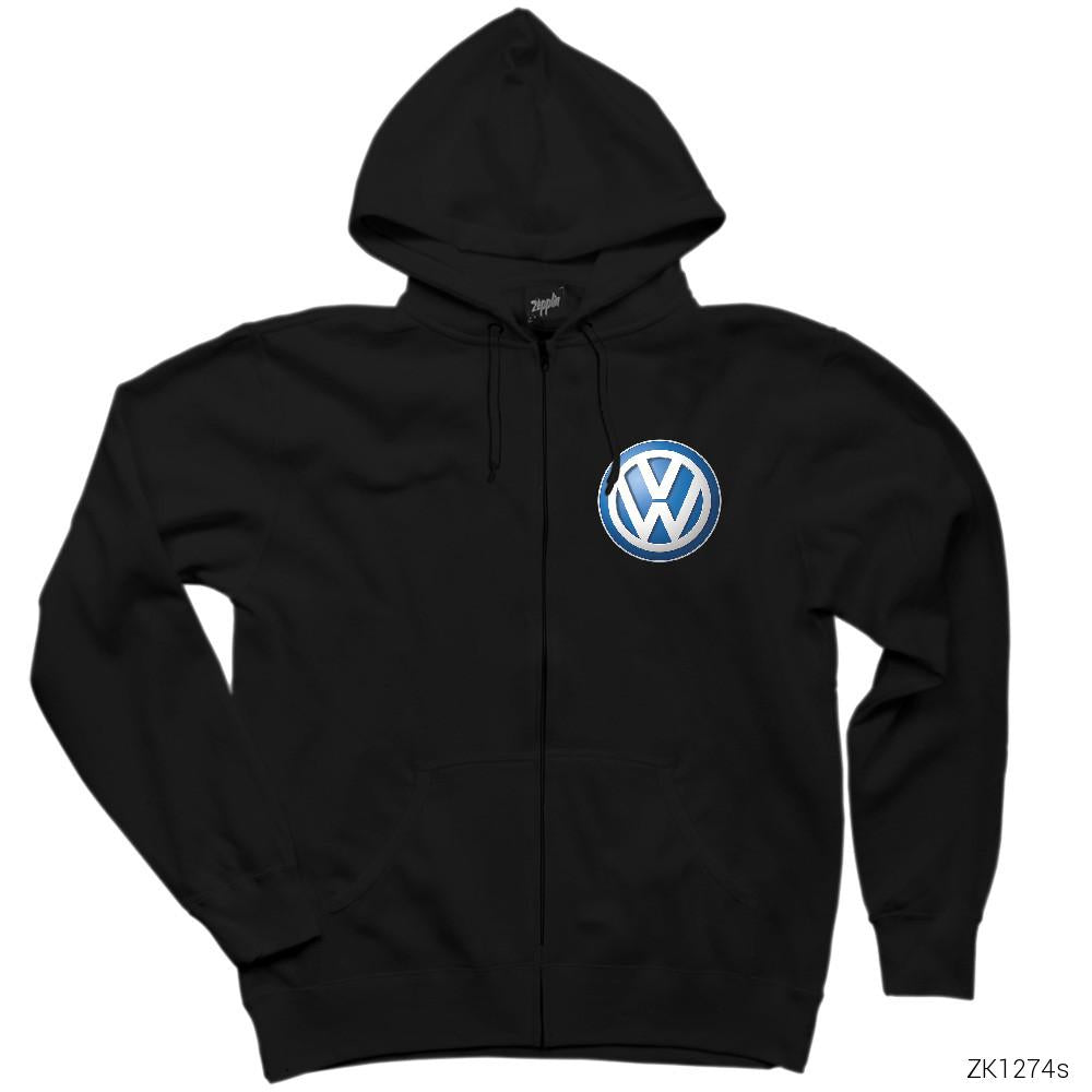 Volkswagen Logo Siyah Fermuarlı Kapşonlu Sweatshirt
