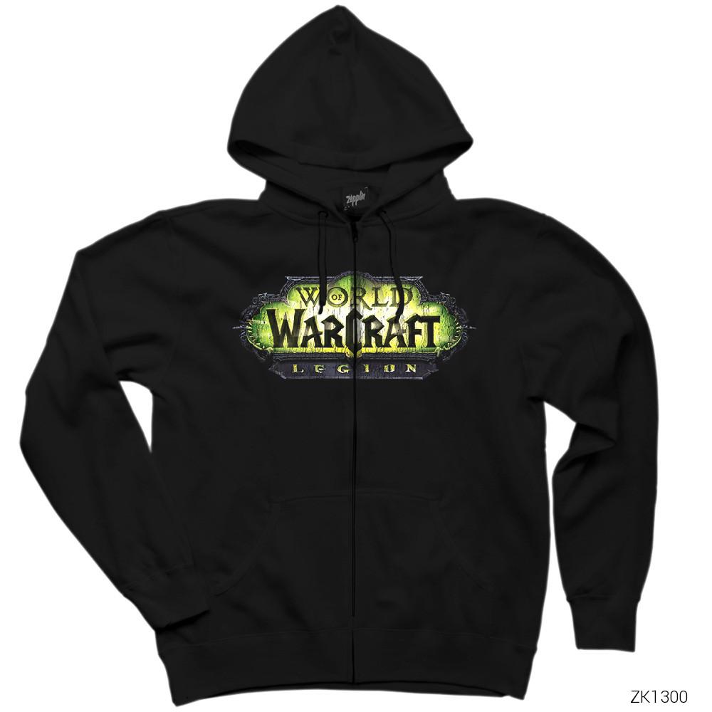 World of Warcraft Legion Logo Siyah Fermuarlı Kapşonlu Sweatshirt