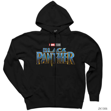 Black Panther Original Logo Siyah Fermuarlı Kapşonlu Sweatshirt