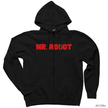 Mr. Robot Siyah Fermuarlı Kapşonlu Sweatshirt