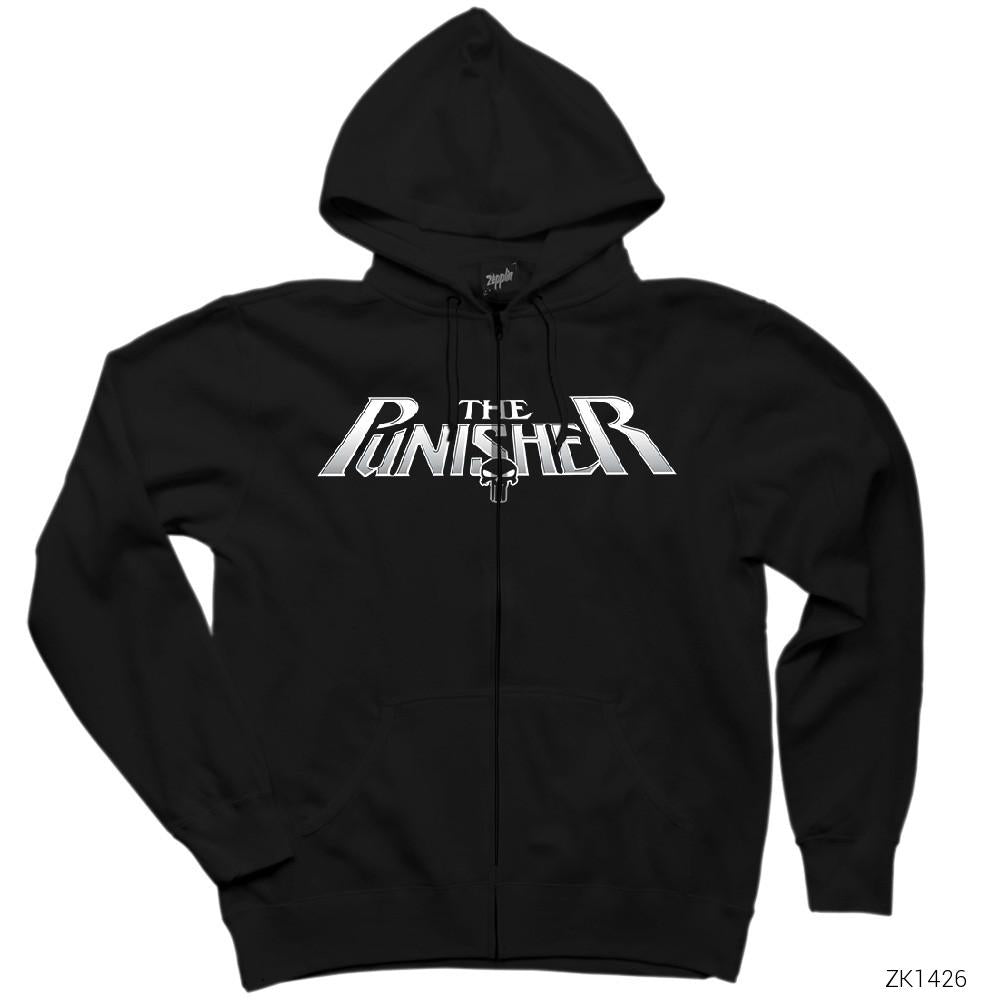 Punisher Official Logo Siyah Fermuarlı Kapşonlu Sweatshirt