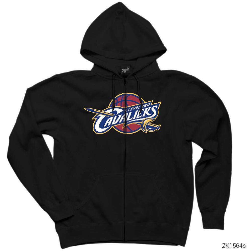 Cleveland Cavaliers Logo Siyah Fermuarlı Kapşonlu Sweatshirt