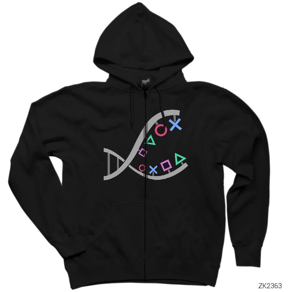 Gamer DNA Siyah Fermuarlı Kapşonlu Sweatshirt