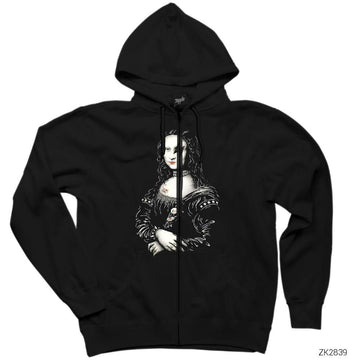 Mona Lisa Siyah Fermuarlı Kapşonlu Sweatshirt