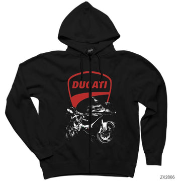 Ducati 848 Evo Black Siyah Fermuarlı Kapşonlu Sweatshirt