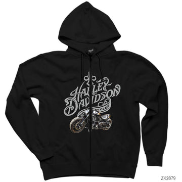 Harley Davidson Night Siyah Fermuarlı Kapşonlu Sweatshirt