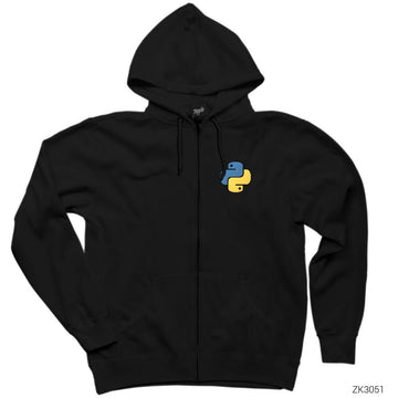 Python Yazılımcı Siyah Fermuarlı Kapşonlu Sweatshirt