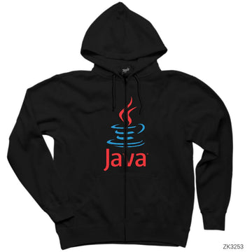 Java Logo Siyah Fermuarlı Kapşonlu Sweatshirt