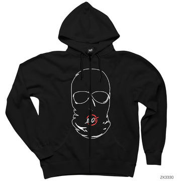 100 Thieves Mask Siyah Fermuarlı Kapşonlu Sweatshirt