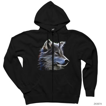 Aura Wolf Siyah Fermuarlı Kapşonlu Sweatshirt