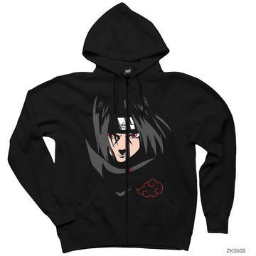 Naruto Uchiha İtachi Siyah Fermuarlı Kapşonlu Sweatshirt