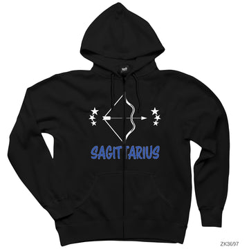 Yay Burcu Sagittarius Siyah Fermuarlı Kapşonlu Sweatshirt