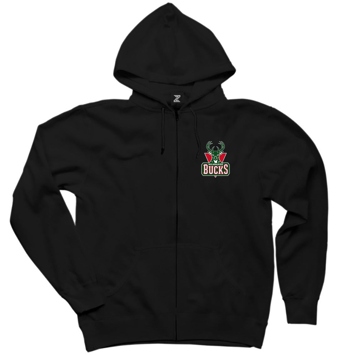 Milwaukee Bucks Green Logo Siyah Fermuarlı Kapşonlu Sweatshirt