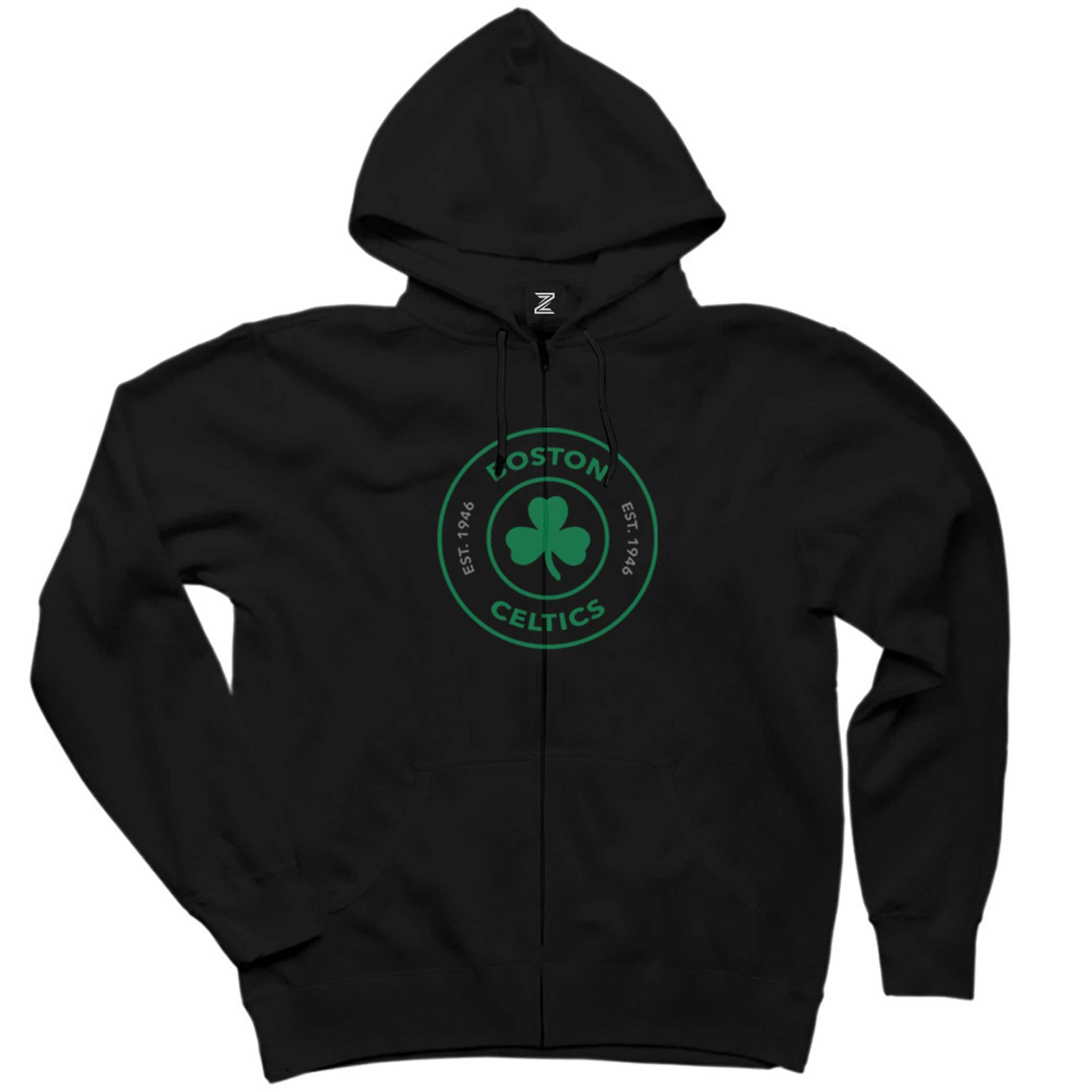 Boston Celtics Logo Siyah Fermuarlı Kapşonlu Sweatshirt