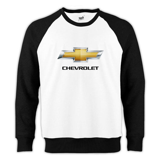 Chevrolet Logo Reglan Kol Beyaz Sweatshirt - Zepplingiyim