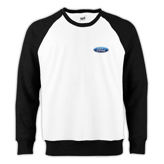 Ford Logo Reglan Kol Beyaz Sweatshirt - Zepplingiyim