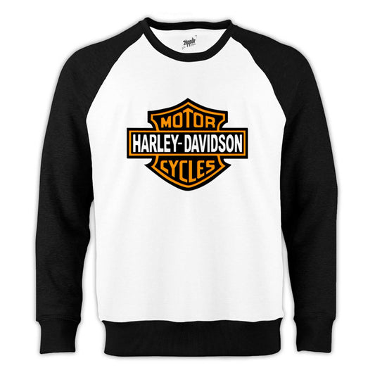 Harley Davidson Logo Reglan Kol Beyaz Sweatshirt - Zepplingiyim