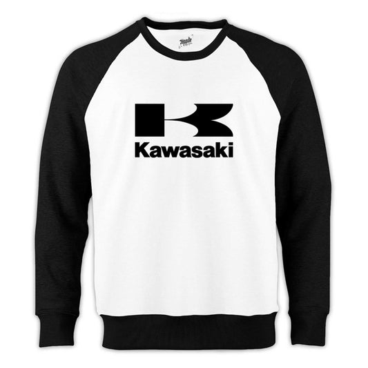 Kawasaki Logo Reglan Kol Beyaz Sweatshirt - Zepplingiyim