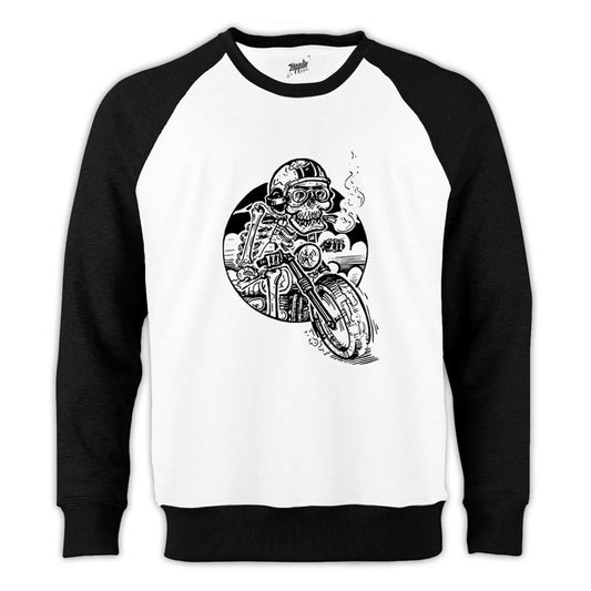 Skull Smoker Rider Reglan Kol Beyaz Sweatshirt - Zepplingiyim