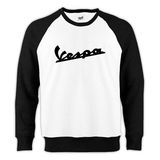 Vespa Logo 2 Reglan Kol Beyaz Sweatshirt - Zepplingiyim
