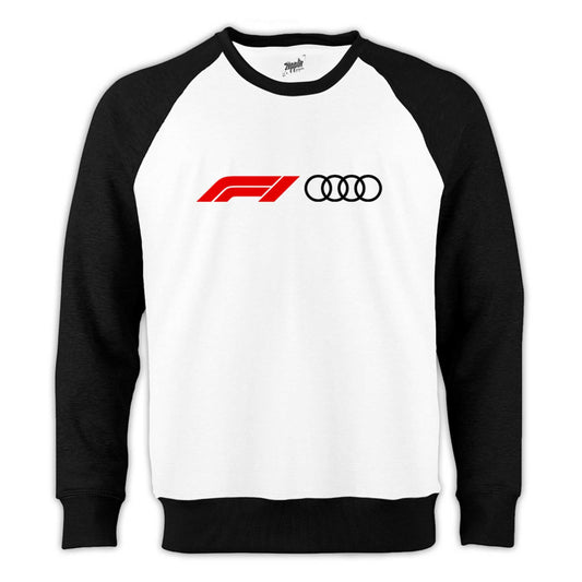 F1 Audi Logo Reglan Kol Beyaz Sweatshirt - Zepplingiyim
