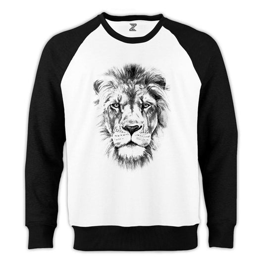 Lion Face Reglan Kol Beyaz Sweatshirt - Zepplingiyim