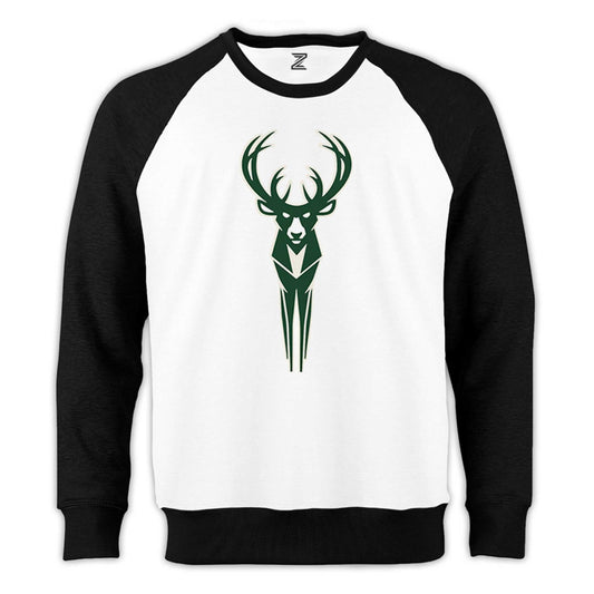 Milwaukee Bucks Logo Reglan Kol Beyaz Sweatshirt - Zepplingiyim