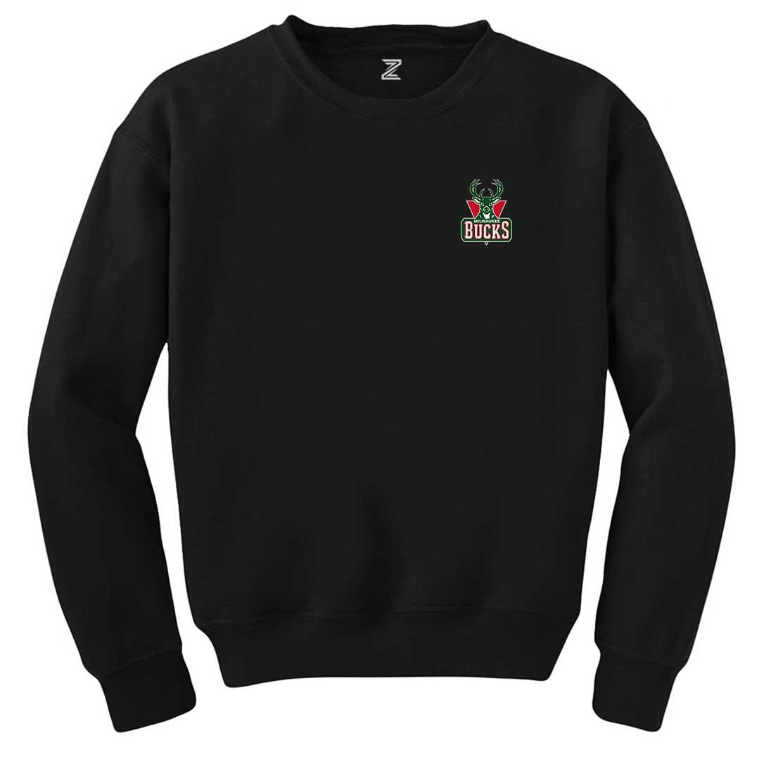 Milwaukee Bucks Green Logo Siyah Sweatshirt - Zepplingiyim