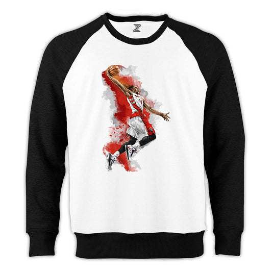 NBA Baller Red Silhouette Reglan Kol Beyaz Sweatshirt - Zepplingiyim